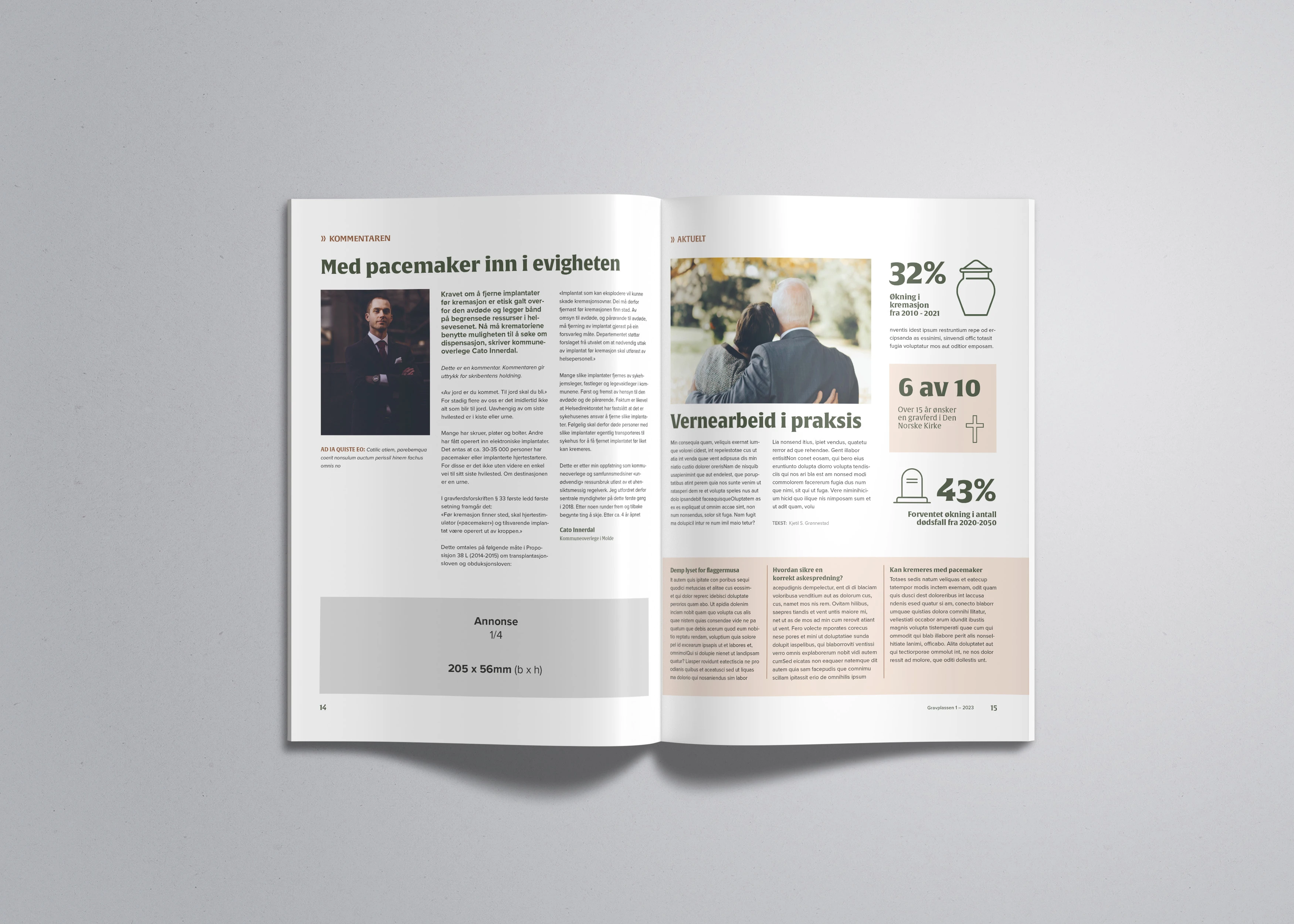 Oppslag på diverse korte artikler og notiser over to sider