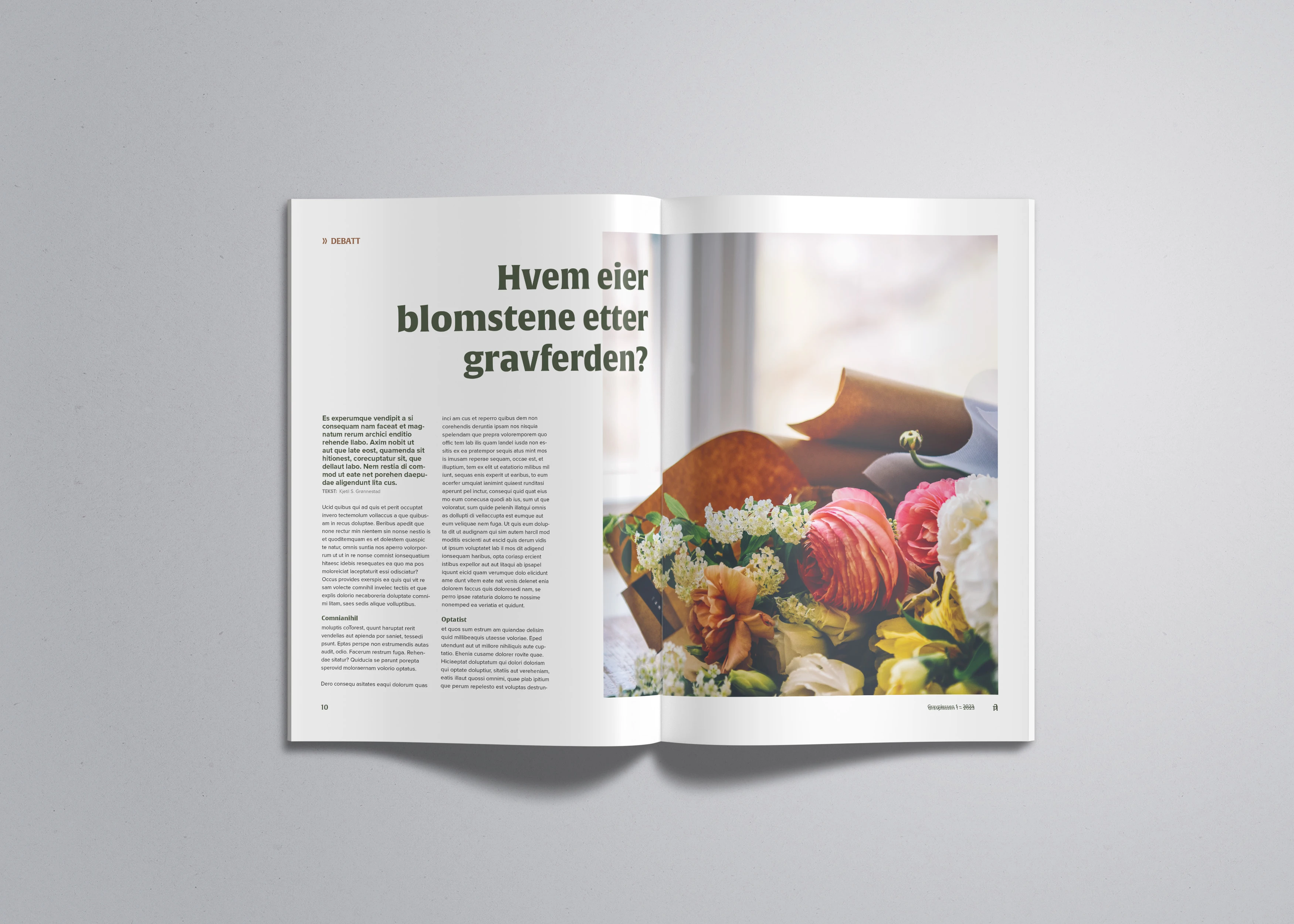 Oppslag med artikkelen "Hvem eier blomstene etter gravferden?"